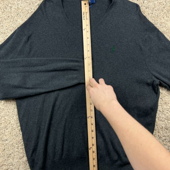 Polo Ralph Lauren Sweater Mens Large V-Neck Gray Long Sleeve Pullover Pony Logo - Picture 4 of 6